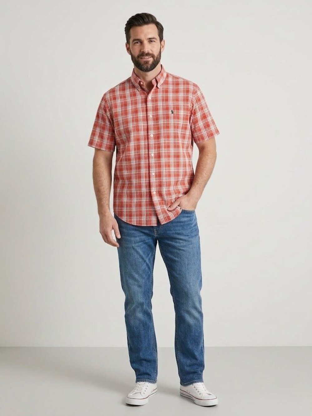 Ralph Lauren Blake Mens XL Red Plaid Short Sleeve Button Down Shirt 100% Cotton